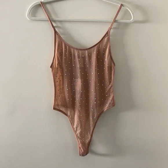 Forever 21 Rhinestone Sheer Mesh Bodysuit - NWT, M - Picture 4 of 7
